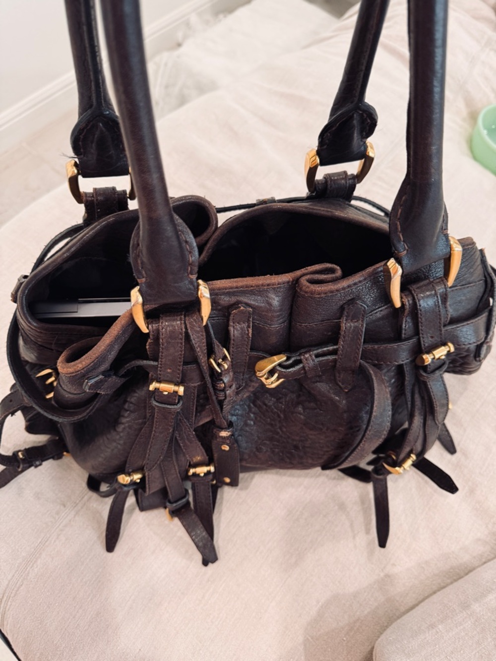 Burberry Dark Brown Leather Shoulder Bag with Gold Hardware - Picture 14 of 16